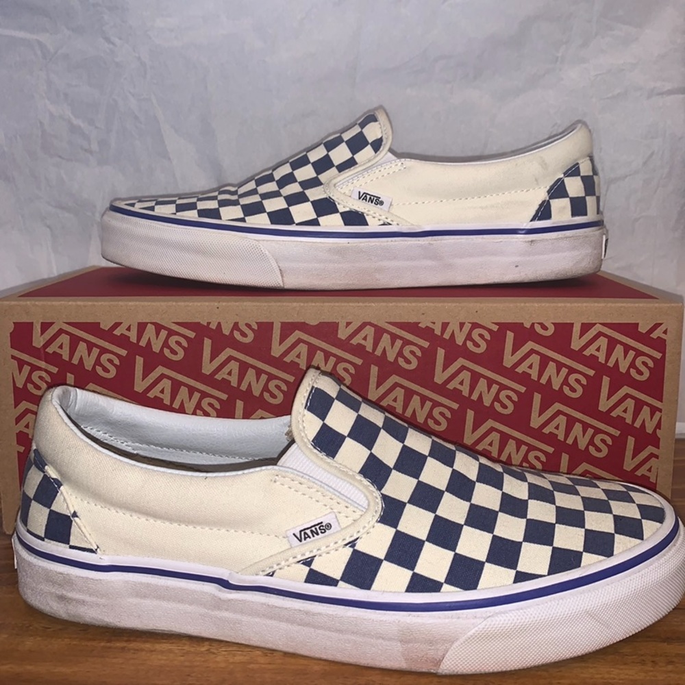 Blue Checkered Slip On Vans